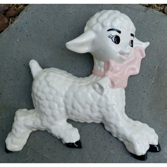 Little Bo Peep Lamb Wall Décor MCM Ceramic Nursery Irene Smith Anthropomorphic - Picture 1 of 12